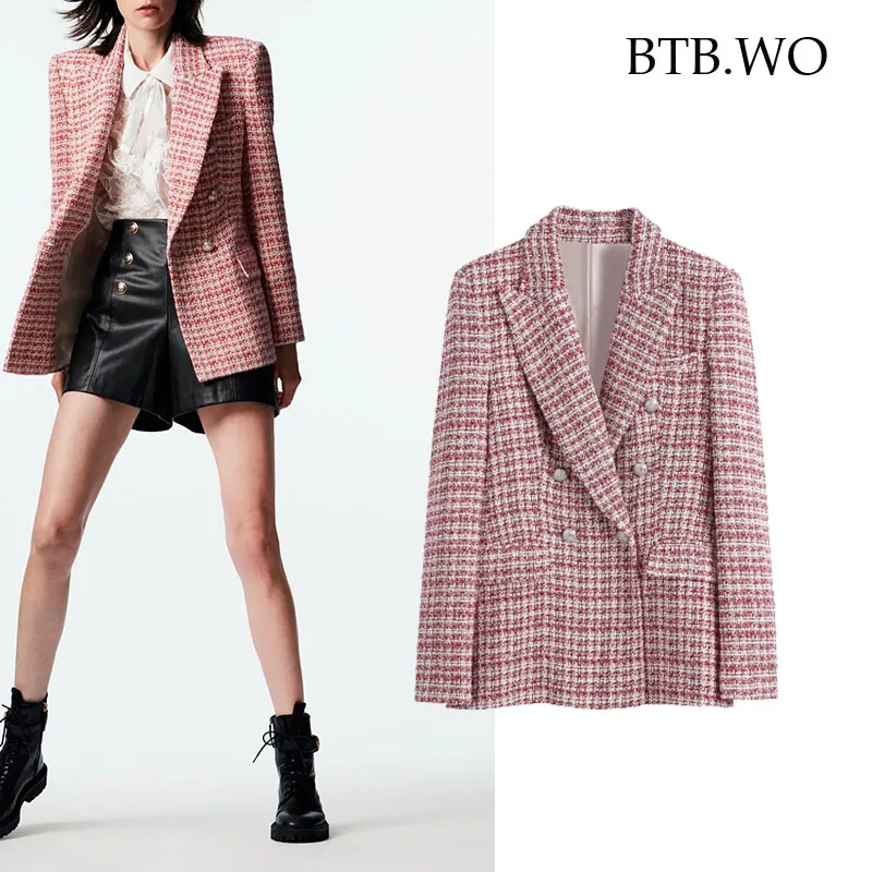 

BTB.WO Za новая женская куртка осень 2021 двубортные блейзеры с длинным рукавом пальто костюм женский винтажный офисный Топ