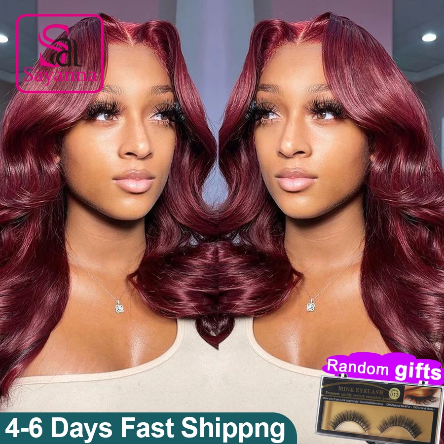

Burgundy Body Wave Human Hair Wigs For Women Transparent Lace Front Human Hair Wigs Pre Plucked 99J Burgundy Deep Part Wig 30 in