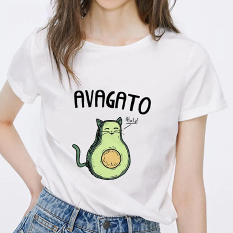 Женские Графические футболки модные 2019 полиэстер Забавный принт авокадо лягушка