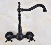 black oil rubbed bronze bathroom kitchen sink faucet mixer tap swivel spout wall mounted two handles mnf849