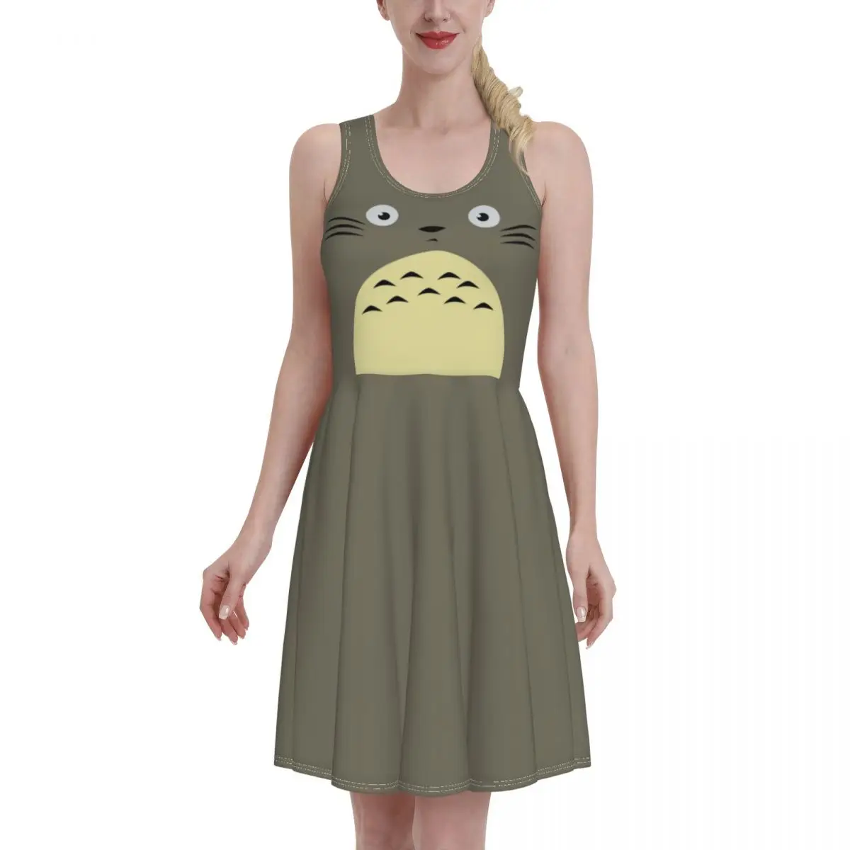 

Summer 2021 Totoro Lovely Cat Ponyos (2) Women Dresses Sexy O Neck Japanese Anime Print Beach Dress Sleeveless Sundress Robe