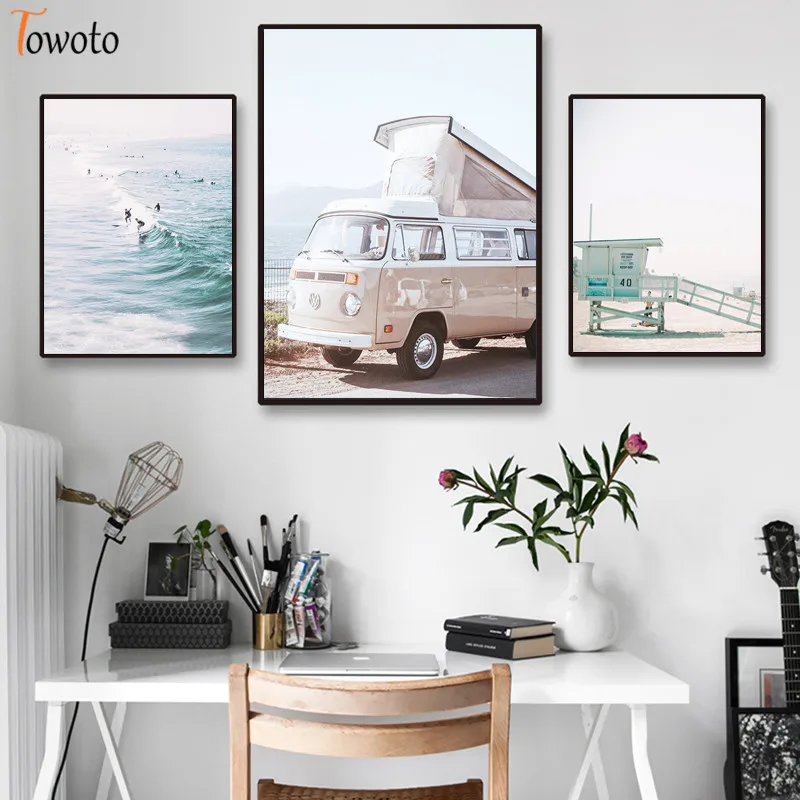 Пейзаж морского берега холст живопись океан пляж постер дорожный принт