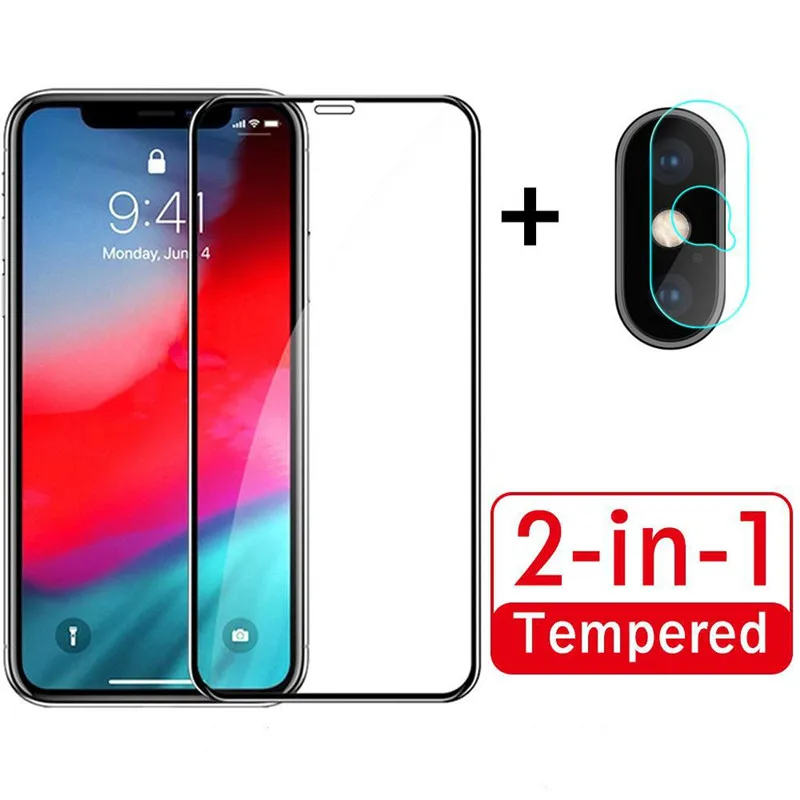 2 в 1 полное покрытие закаленное стекло для iPhone XS Max XR 12 11Pro Защитная пленка