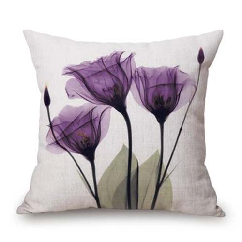 

45x45cm Modern Ink Painting Flower flax Throw Pillow Case Waist Cushion Cover purple