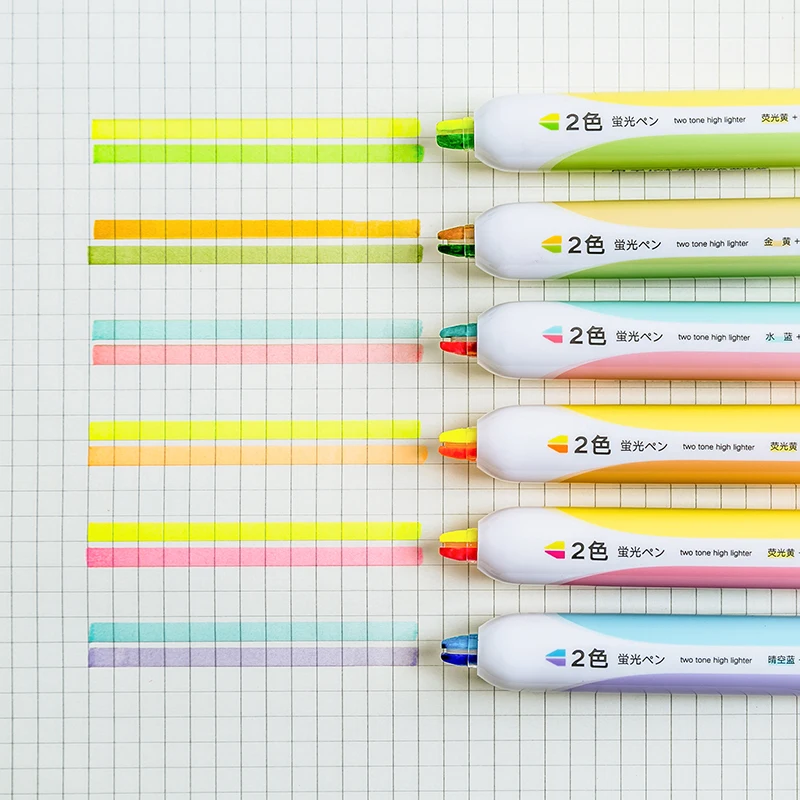 

Andstal 1pc NEW 2 Colors in 1 Tip Retractable Highlighter Pen Refillable Fluo Soft Fluorescent Color school marker hilighter pen