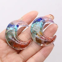 1pcs natural stone moon shape resin charm pendant for jewelry making diy necklace earring women gift size 33x45mm