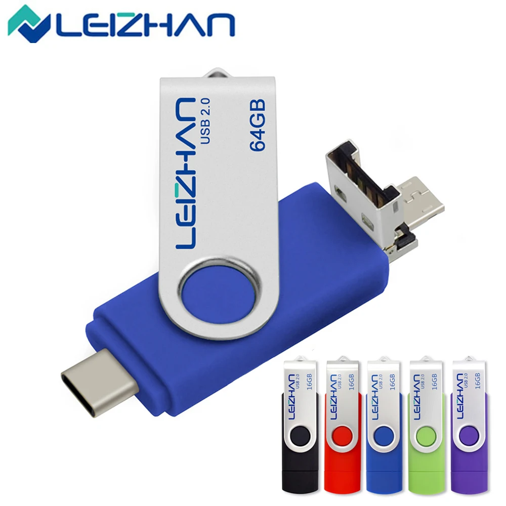 OTG 3 в 1 USB флеш накопитель 128/64/32/16/8/4 ГБ флешка 2 0 + Type C Micro высокоскоростной для