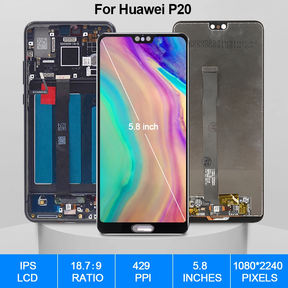 Pantalla Original para Huawei P20, digitalizador de pantalla t&aacute;ctil, LCD, piezas de repuesto, EML-L29C-1