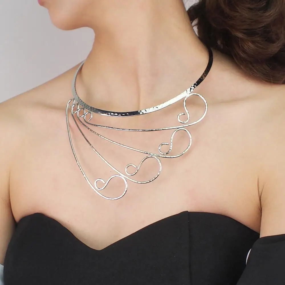 Винтажные металлические колье-чокеры ожерелья для женщин большие ювелирные