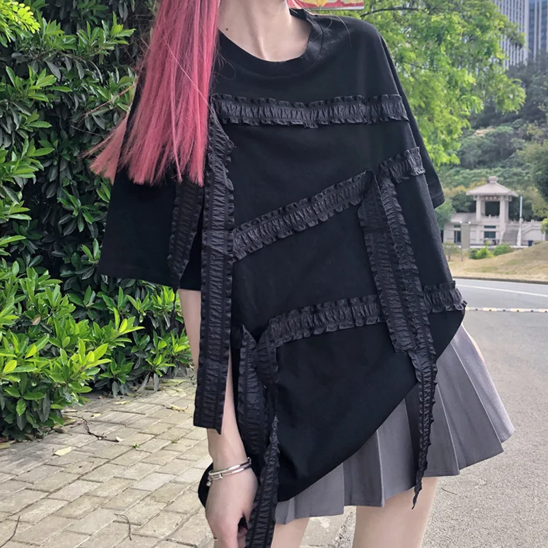

Summer 2021 Ribbon Bow Girls Tops Harajuku White Black Sweet Girl Streetwear Midi T-Shirt O-Neck Short Sleeve Loose Tee Shirts