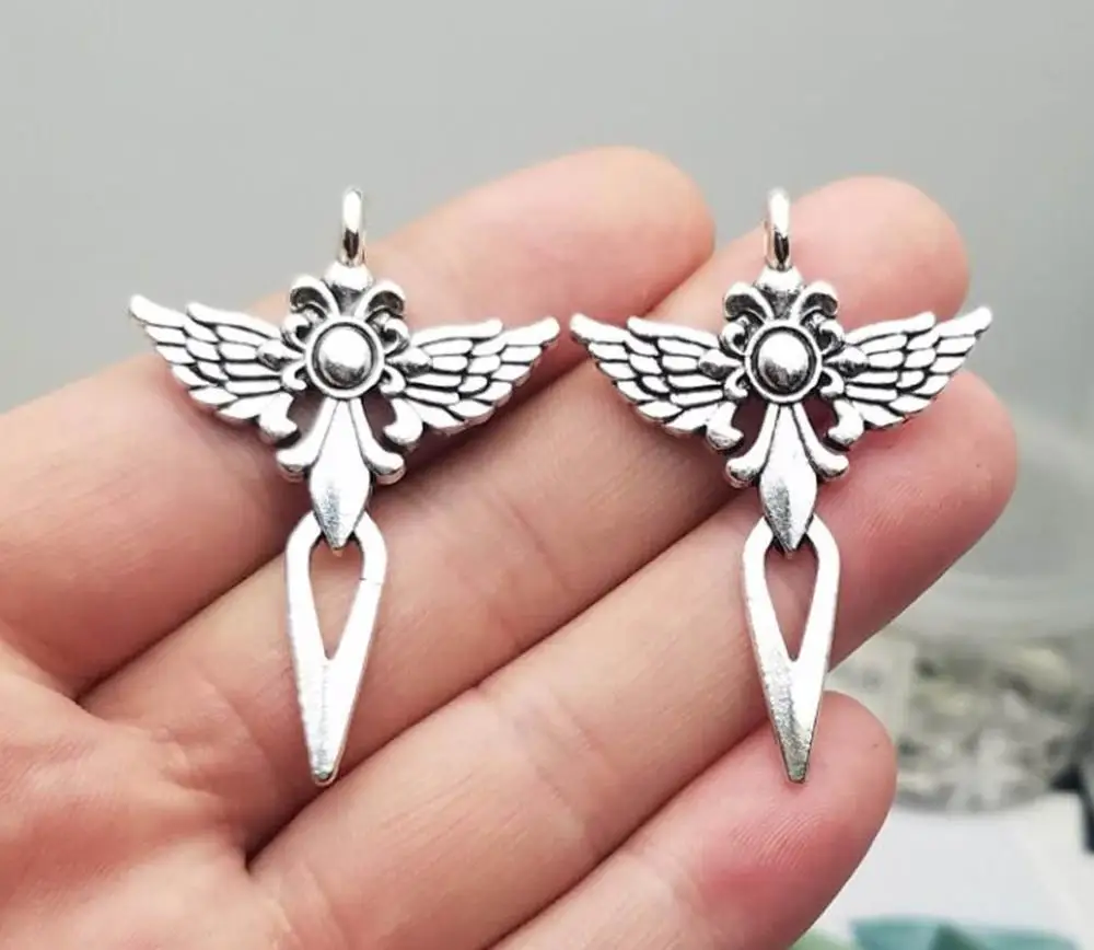 

8 шт./лот-48x34 мм, посеребренные подвески в античном стиле с крестом в виде крыла, принадлежности для рукоделия, аксессуары для ювелирных издел...