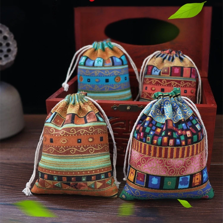 5pcs/lot 9.5x12cm Chinese Ethnic Style Cotton Gift Bags Multicolor Tribal Tribe Drawstring Jewelry Bags Pouches Package Storage images - 6