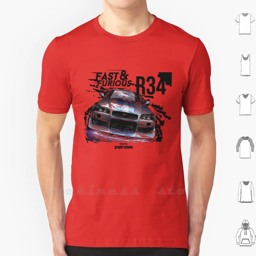 Хлопковая футболка Skyline R34 6Xl большого размера Nissan Fastandfurious Форсаж Пол Уокер