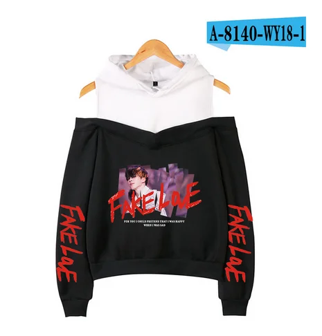 LJ-black Bangtan мальчики Fake Love толстовки Kpop толстовка женская Мода Популярные с открытыми плечами толстовка спортивный костюм женская уличная одежда пуловеры - Цвет: LJ-black