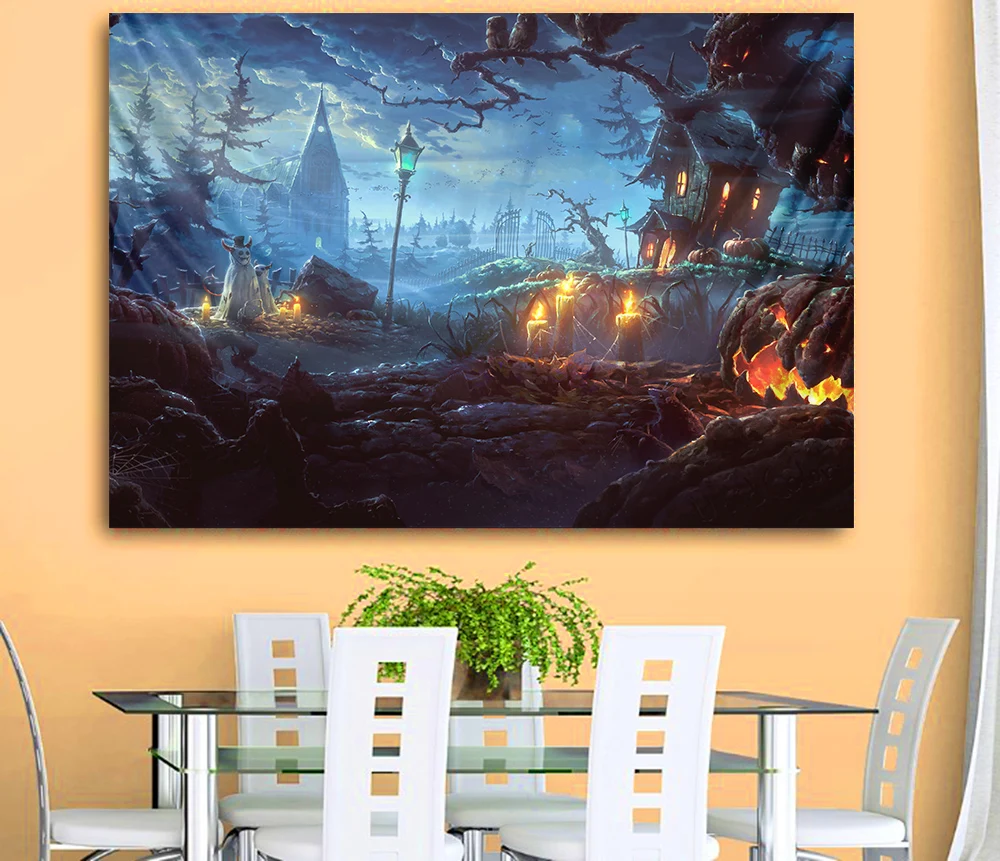 Лунная тыква Хэллоуин дом с приведениями трюк или лечение гобелен семейный