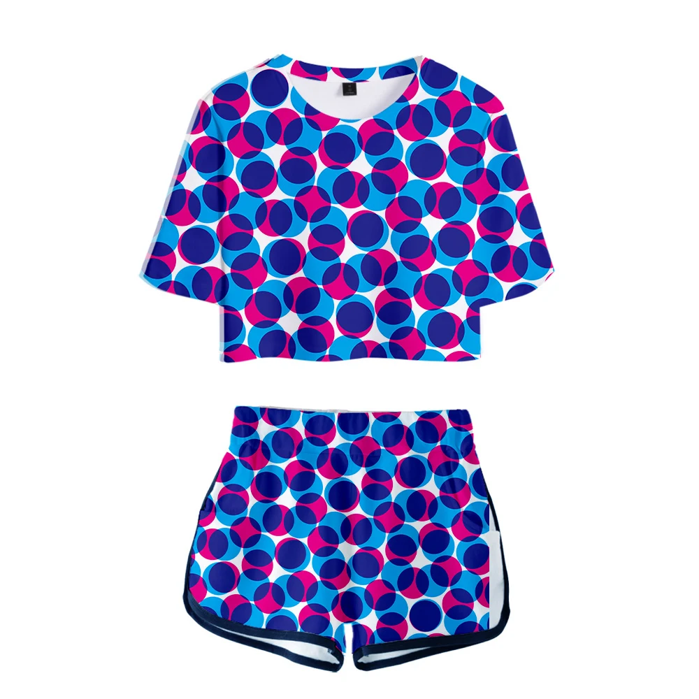 

Pop Style T shirt Short 2 piece Set for Women Girls Bedding Home Beach T-shirt Short Sleeve Unbilicus Polka Dot 3D Multicolor
