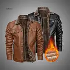 Мужская Флисовая кожаная куртка, зимние теплые шерстяные куртки, повседневное Мужское пальто, отложной воротник, ПУ куртка, верхняя одежда, 4Xl 5Xl