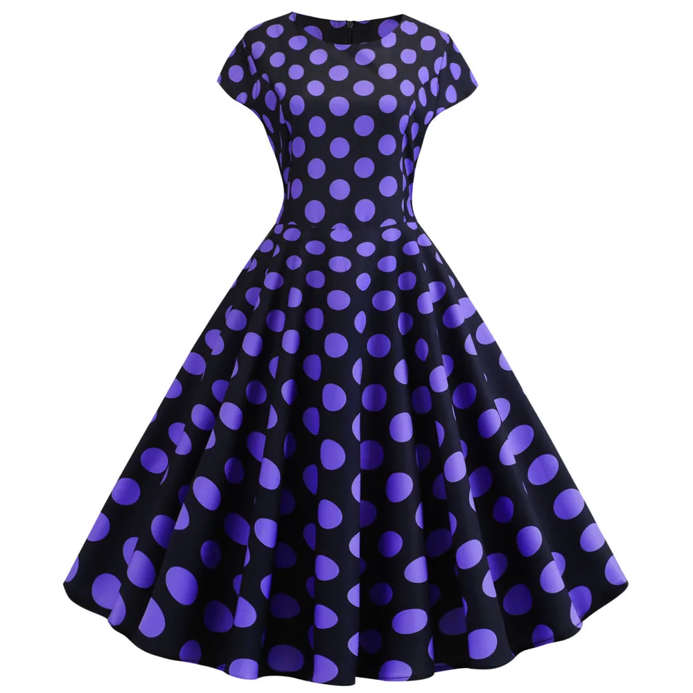 

Polka Dot Print Women Summer Dress Vintage A-Line Midi Dress Femme Elegant Ladies Party Dress Plus Size Casual Vestidos QY0889