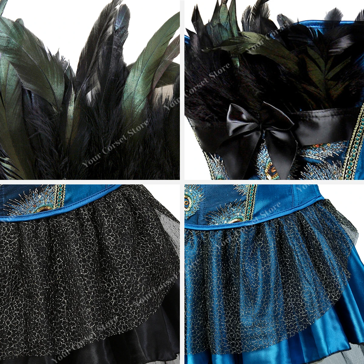 Peacock Blue Corset Top Tutu Skirt Peakcock Costume Blue Corset Dress Satin Bustier Corsets Lingerie for Women Plus Size