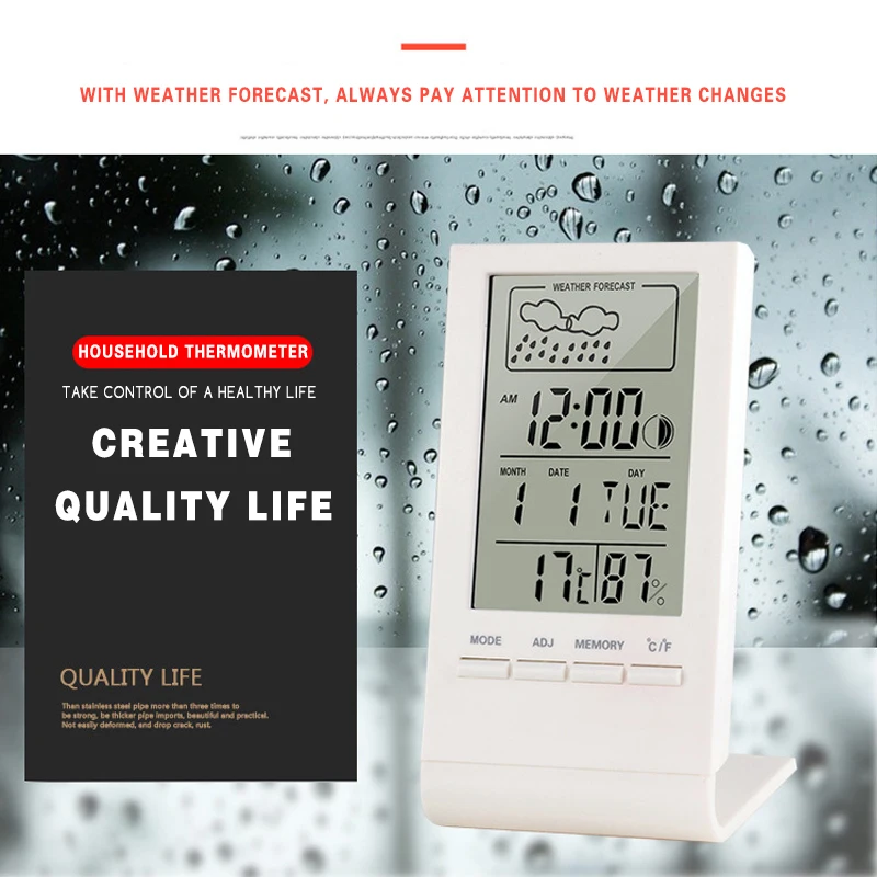 

Household Thermometer Hygrometer Gauge Indicator Weather Station Automatic Electronic Detection Monitor Clock Indoor/Outdoor