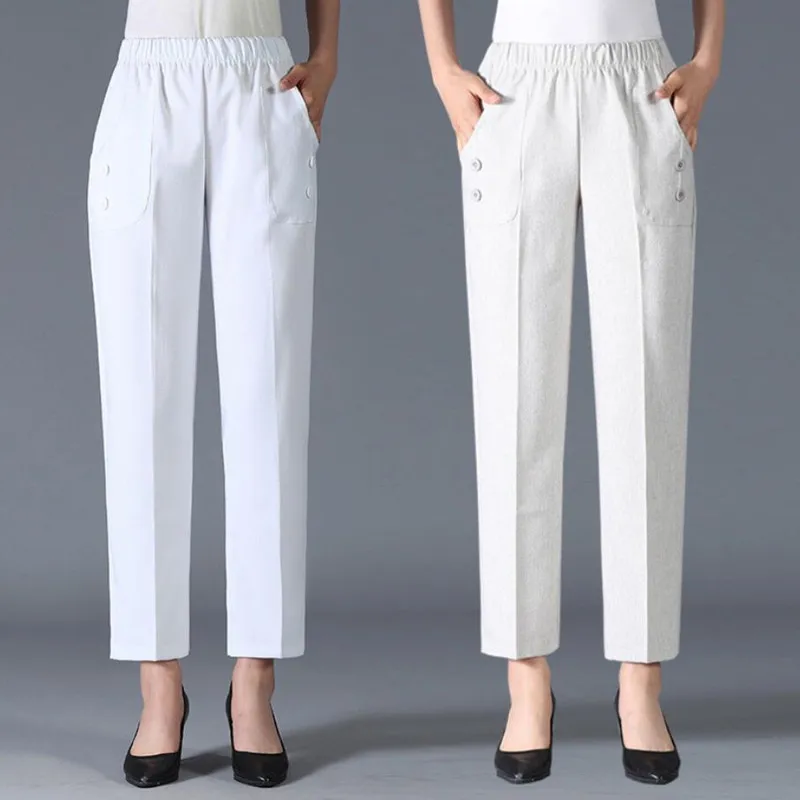 2021 сезон: весна-лето женские штаны с эластичной резинкой на талии прямые брюки