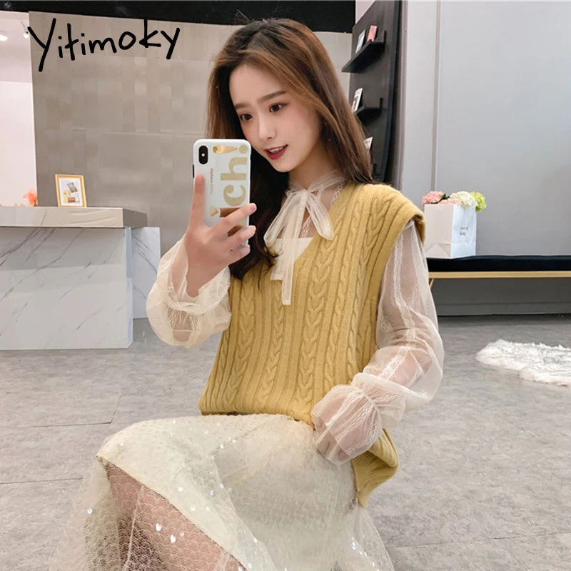 Кашемировый вязаный жилет пуловер Осень Зима без рукавов 2019 свитер женский pull femme