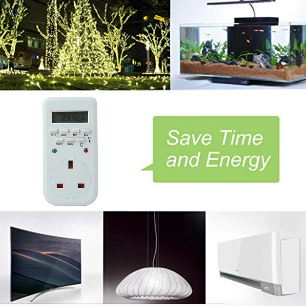 Великобритания/ЕС вилка ЖК цифровой таймер розетка 7 дней программируемый