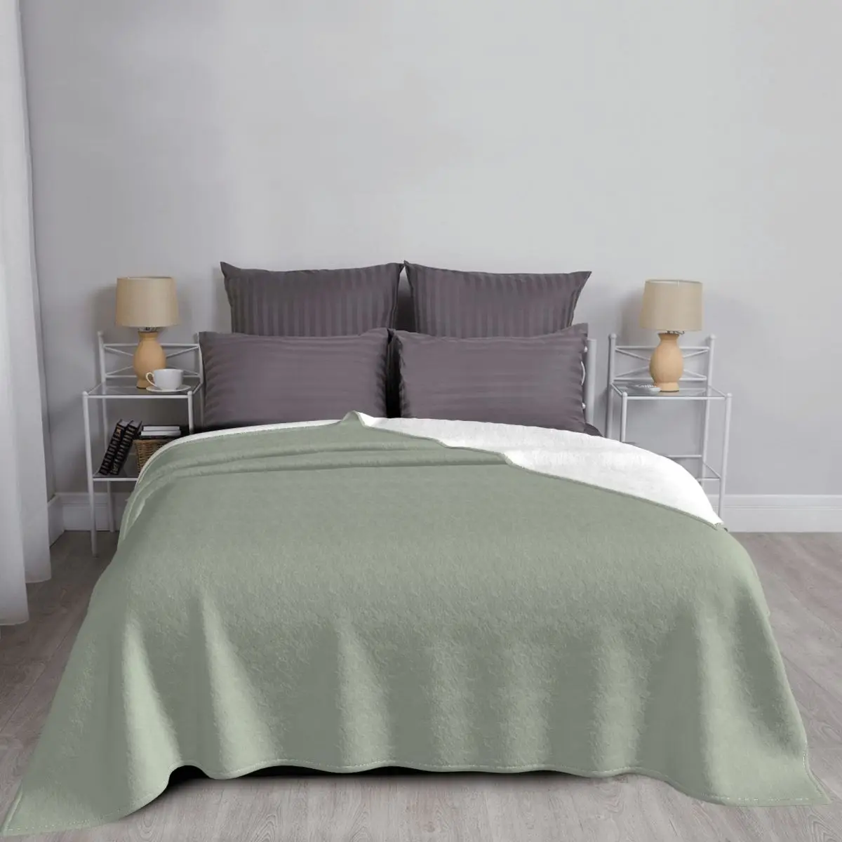 Colcha de Color s&oacute;lido, alfombra a cuadros para cama, sof&aacute;, manta de lana, toalla de playa de lujo, Color gris y verde, salvia del desierto-5