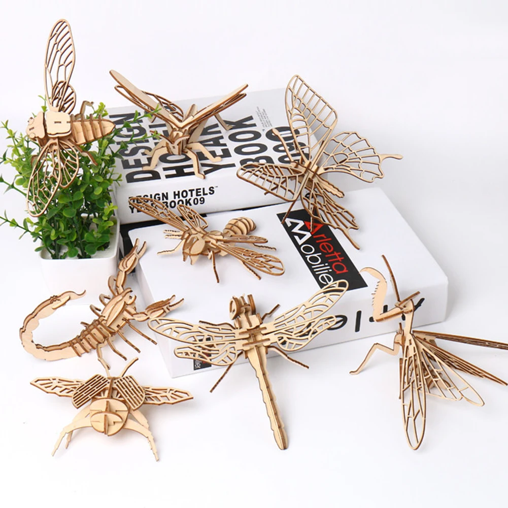 3D Wooden Butterfly Insect Model Puzzles DIY Assembly Crafts reading problem-solving thinking Educational Kids Toy | Игрушки и хобби