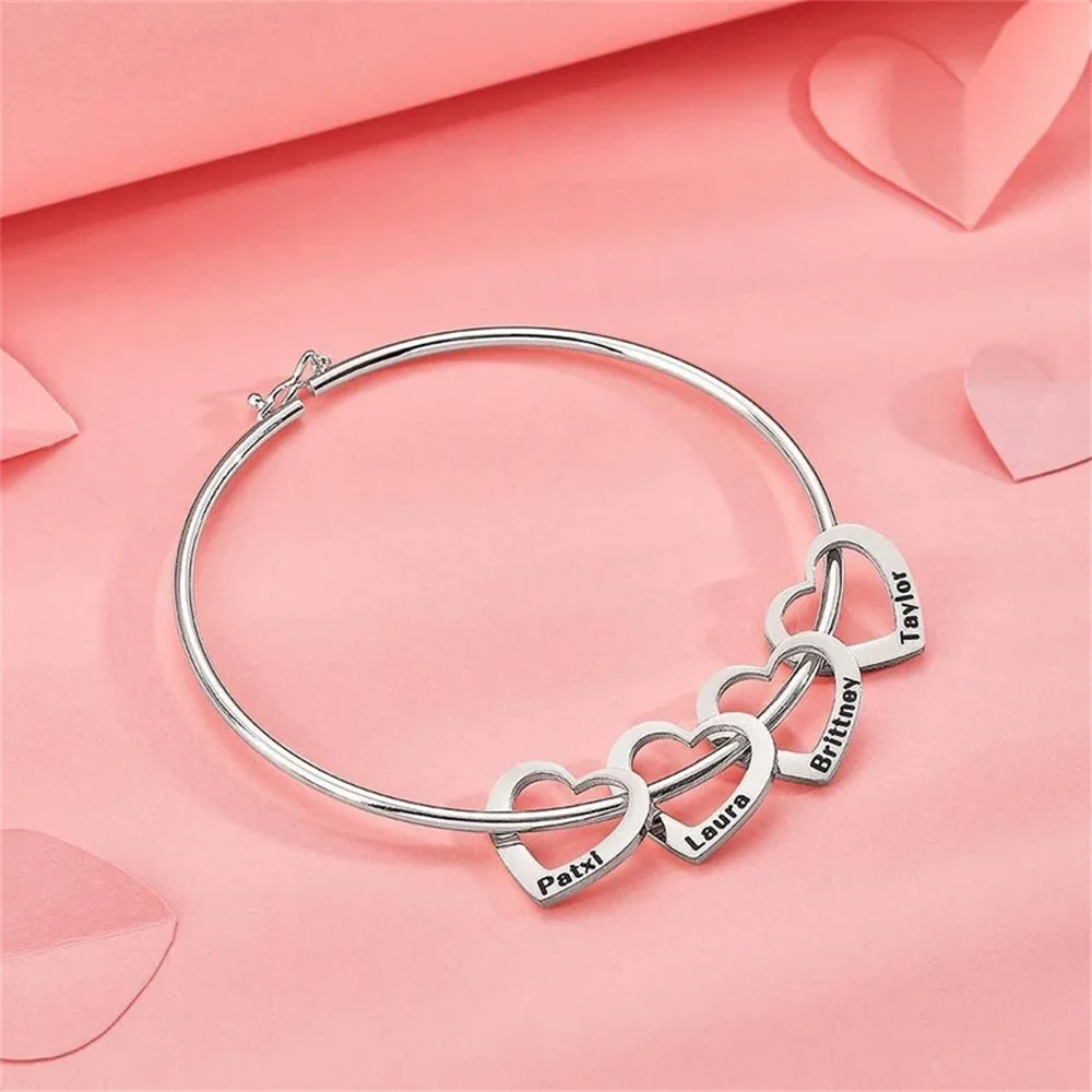 EIEGANT Customized Name Bracelet for Women Stainless steel Silver Personalized Engraved 1-9 Names Bangles for Mama Jewelry Gift engraved signature charm silver bracelet customized handwritten on tag bangle personalized fashion gift jewelry