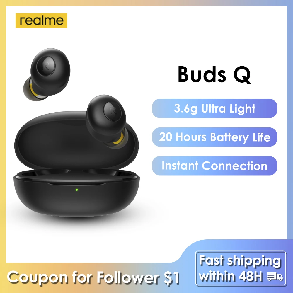 

realme Buds Q Earphone Earbuds TWS Wireless Open-Up Auto Connection Bluetooth 5.0 20h Battery Life Charging Box Ultra Light