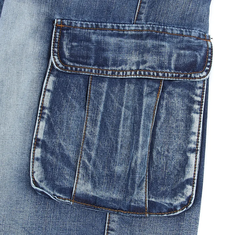 2021 Summer Jeans Men Denim Shorts Modis Multi-Pocket Blue Streetwear Loose Large Size 30 - 46 Straight Pants