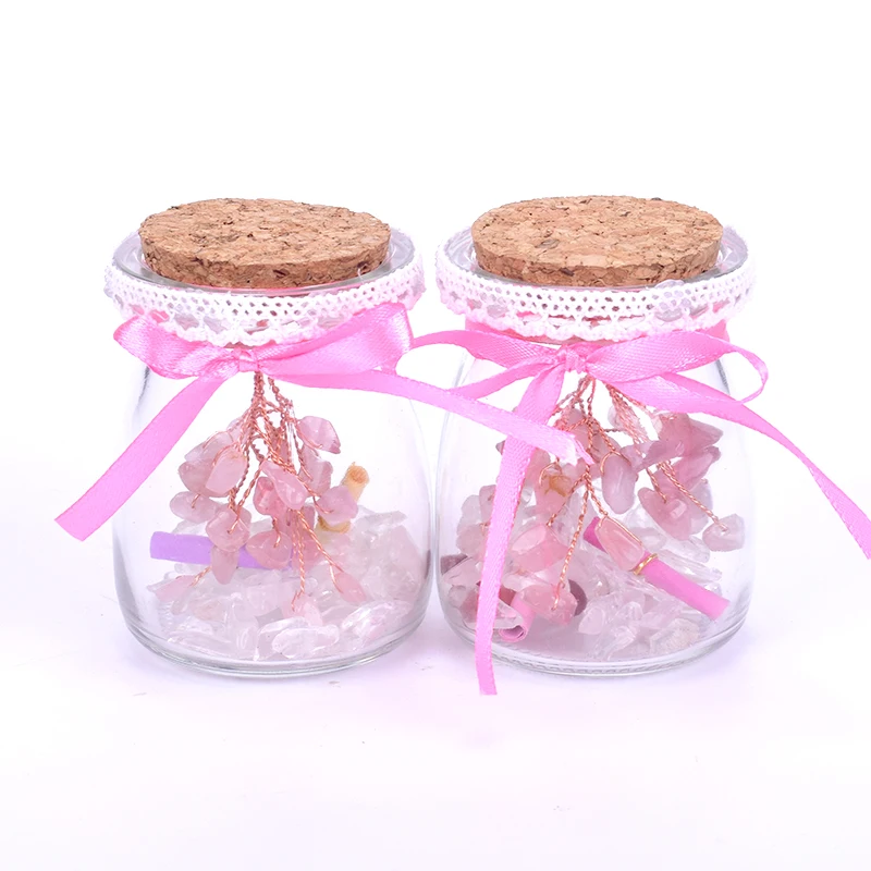 Glass Wishing Bottle with Natural Tumble Stone Crystal Healing MIni Bottles With Cork Stopper Cute Gift Home Decor |