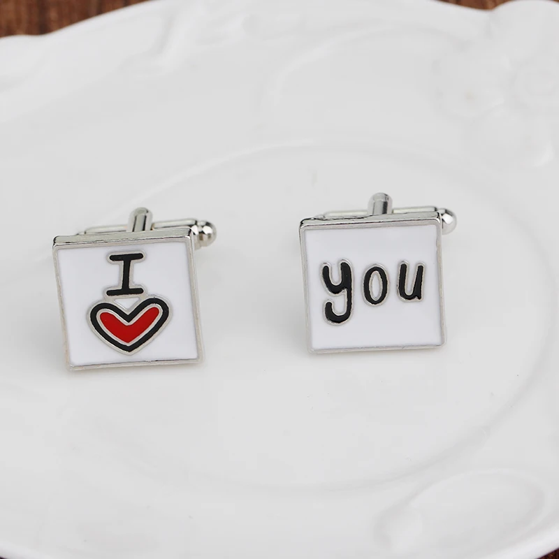 Новая мода запонки для мужчин I Love You Дизайн хороший мужской Запонки Мужская