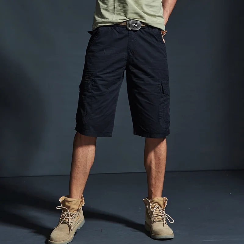 Шорты карго мужские однотонные повседневные штаны с множеством карманов уличные