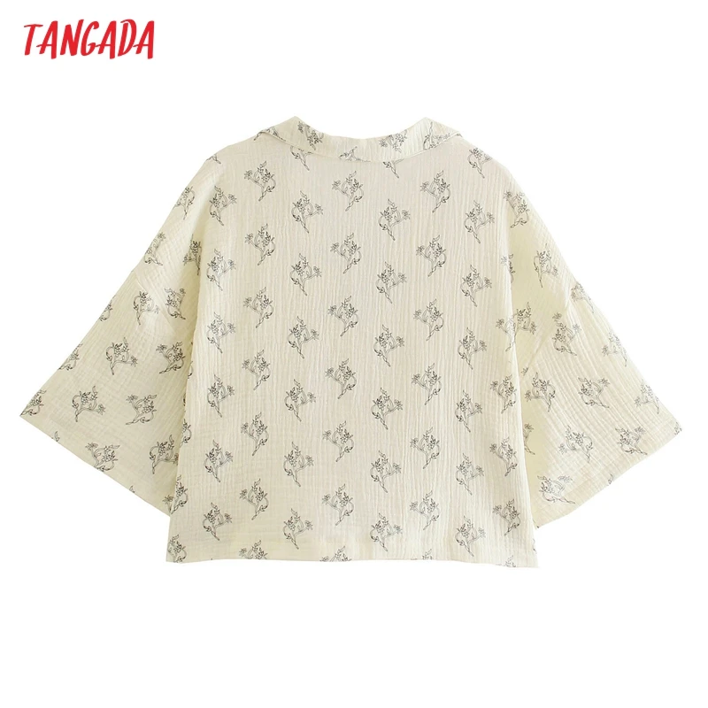

Tangada Women Retro Flowers Print Crop Shirt Short Sleeve 2021 Summer Chic Female Loose Shirt Tops QD62