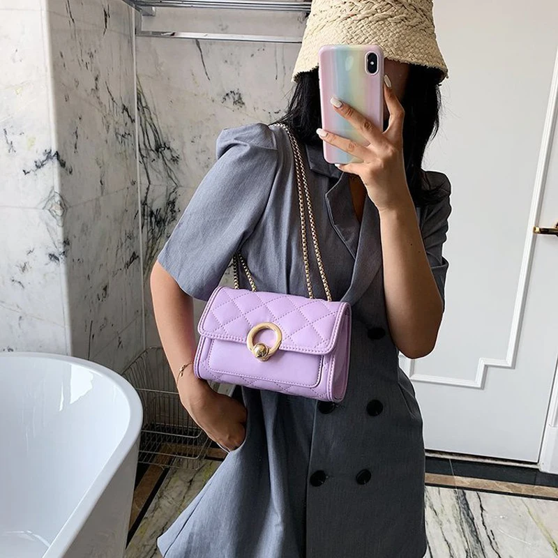 

Chain Design PU Leather Crossbody Bags For Women 2020 Summer Fashion Solid Color Shoulder Handbags Female Travel Cross Body Bag