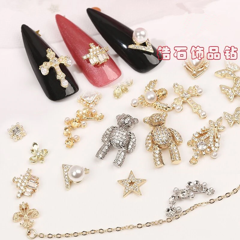 10 pcs/pack Charm Zircon Shiny Alloy 3D Nail Art Decorations Luxury Crystal Pendant Jewelry Cute Bear Manicure Design Accessory | Красота и