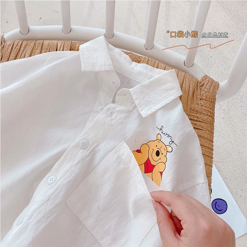 Disney с принтом из мультфильма для маленьких мальчиков девочек белая рубашка