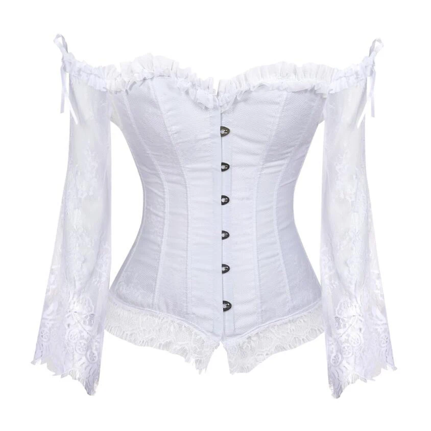 

Gothic Corset Tops for Women with Sleeves Vintage Style Victorian Retro Burlesque Lace Corset and Bustiers Vest Fashion White