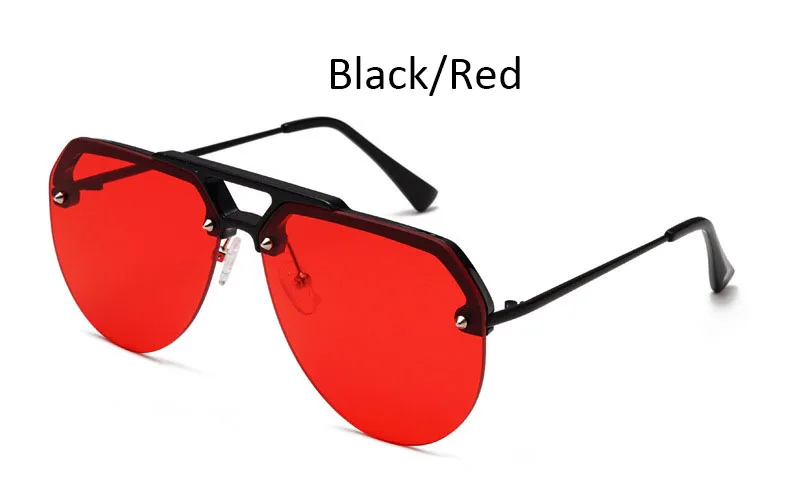 Black Red Винтажные черные солнцезащитные очки для женщин, пилот, роскошный бренд, прозрачные оттенки для женщин, негабаритные, без оправы, мужские солнцезащитные очки, солнцезащитные линзы - Цвет линз: Black Red