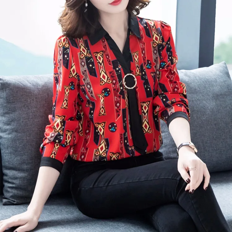 Женская шифоновая рубашка с цветочным принтом блузка длинным рукавом топы 2020 4XL