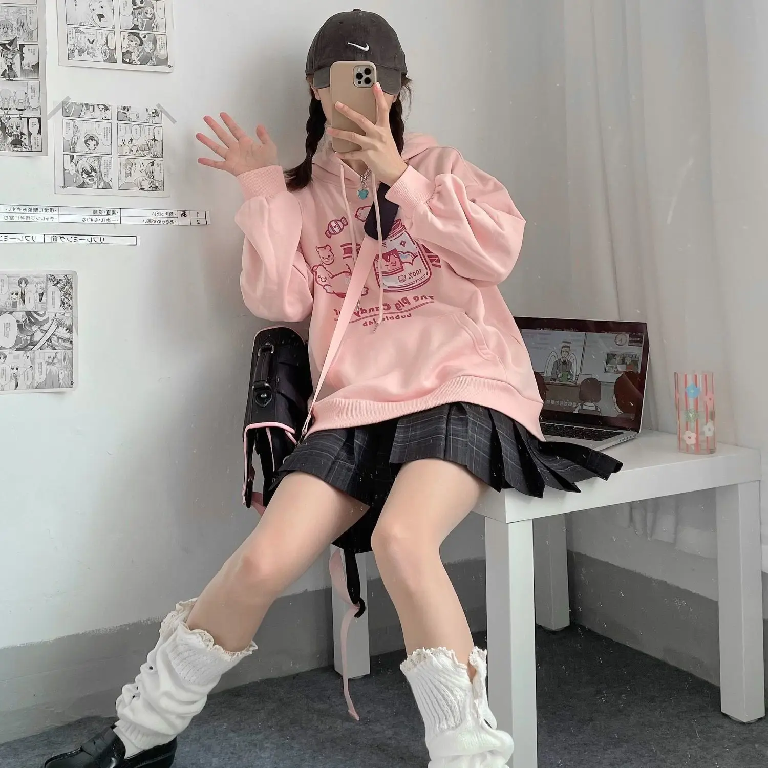 Японская розовая Милая толстовка Женская весенне-осенняя Новая повседневная в