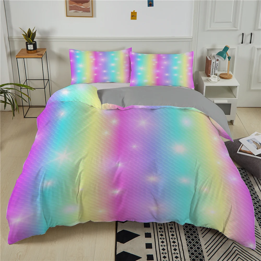 

ZEIMON Baby Kids 3D Rain bow Bedding Set Unicorn Blanket/Quilt/Duvet Cover Queen King Size Pillowcase Bedclothes For All Season