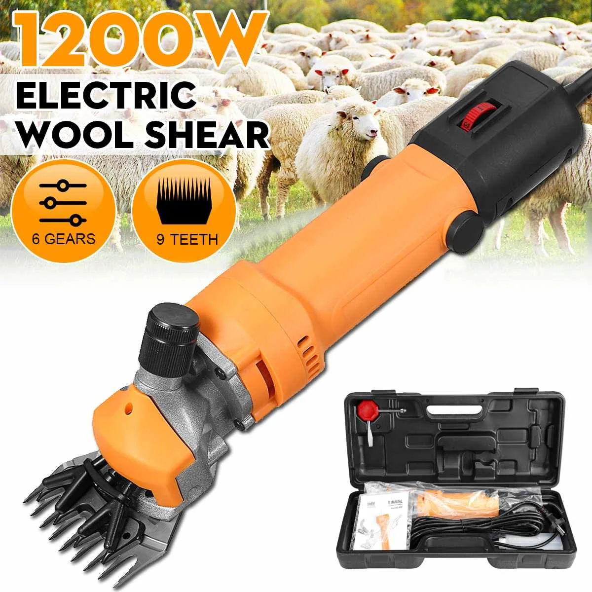 

1200W 220V/110V 6 Gears Speed Electric Sheep Goat Shearing Machine 9-teeth-Clipper Farm Shears Cutter Wool scissor Cut Machine