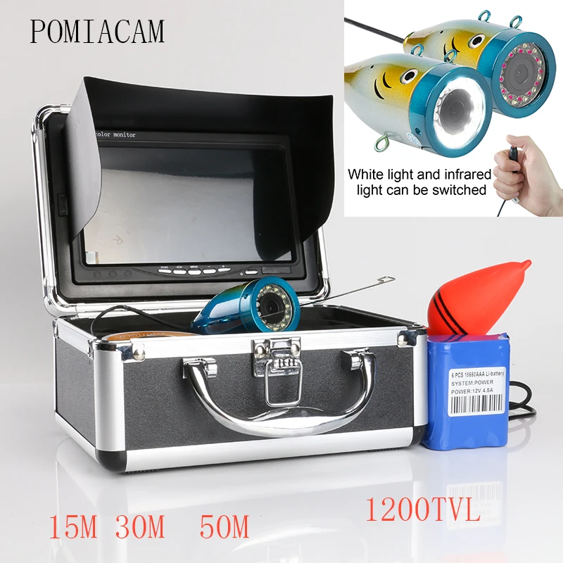 Дешево WF01B 7-дюймовый ЖК-монитор рыболокатор HD 1200TVL рыболовная камера водонепроницаемая подводная видеокамера с кабелем 30 М камера в форме рыбы DVR