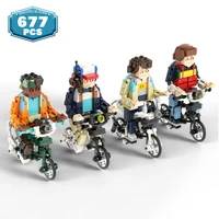 moc strangered things tv movie figure bicycle building block set friends motorcycle action figure brick model toys for children