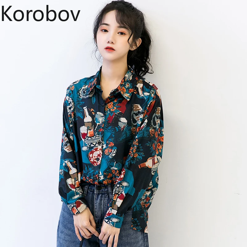 Korobov винтажные женские блузы Harajuku с мультяшным принтом корейские свободные