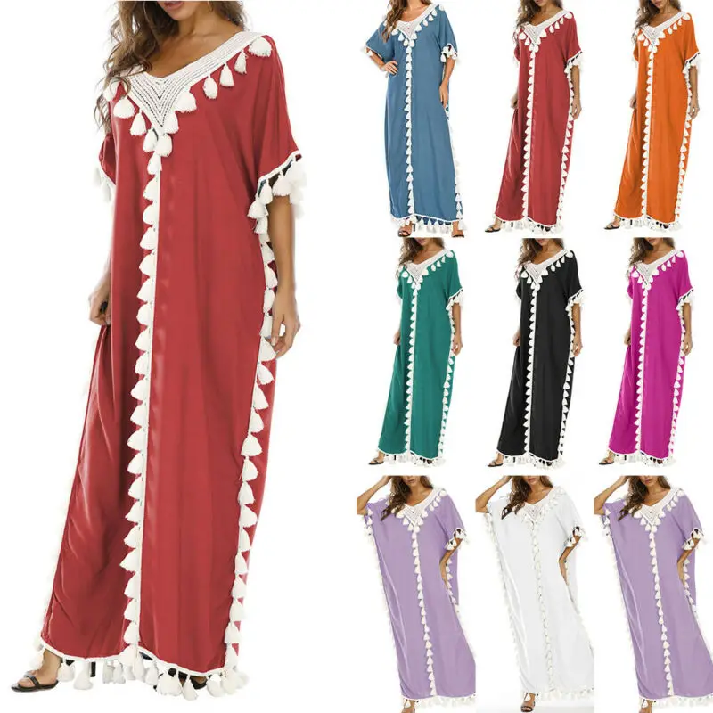 

Women Short Sleeve Baggy Maxi Dress Summer Holiday Loose Casual Kaftan Sundress