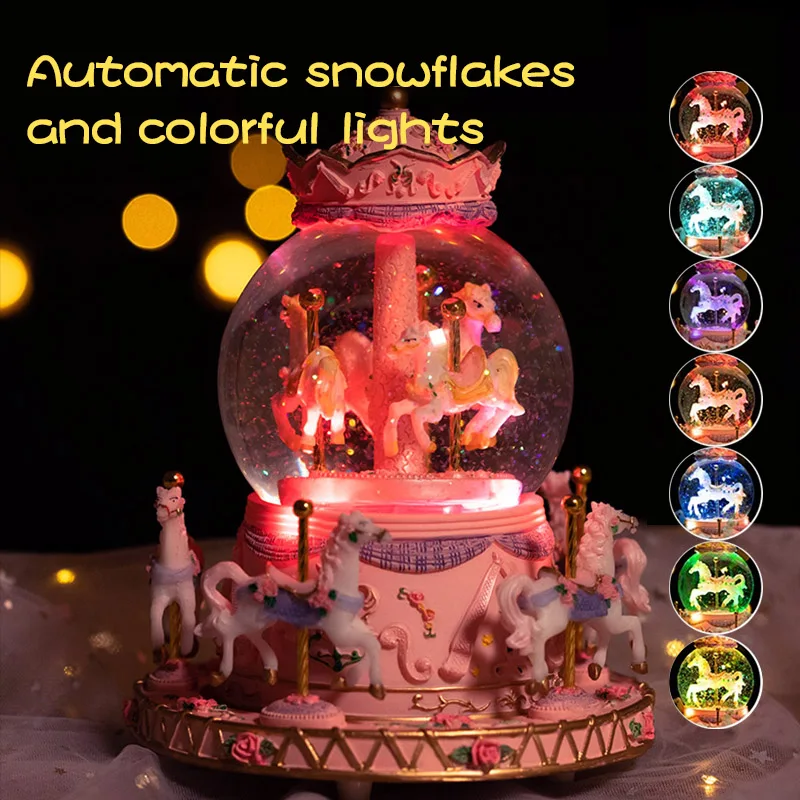 Лошадь карусель коробка снежный шар Merry Go Round музыкальные коробки музыкальное